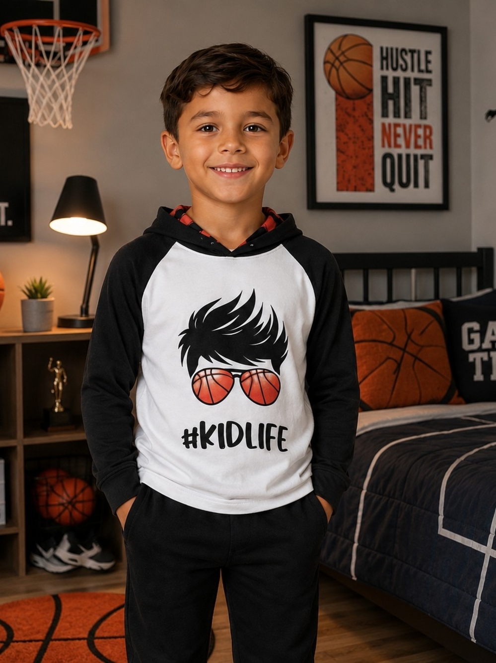 #KIDLIFE Basketball Graphic Long Sleeve Hoodie Tee